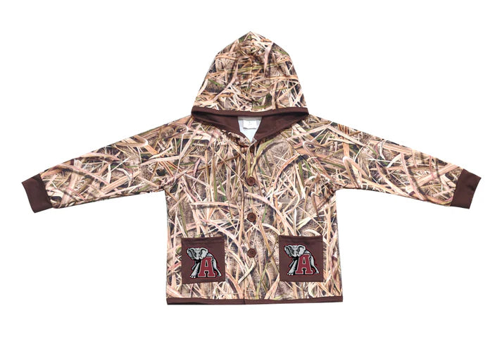 Preorder (moq 5)Baby Boys Khaki Leaves Camo A Elephants Pockets Team Button Hoodie Jackets Top 11.22