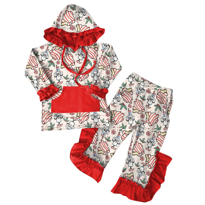 Preorder (moq 5)Baby Girls Christmas Tree Cake Hoodies Top Ruffle Pant Sets 6.7