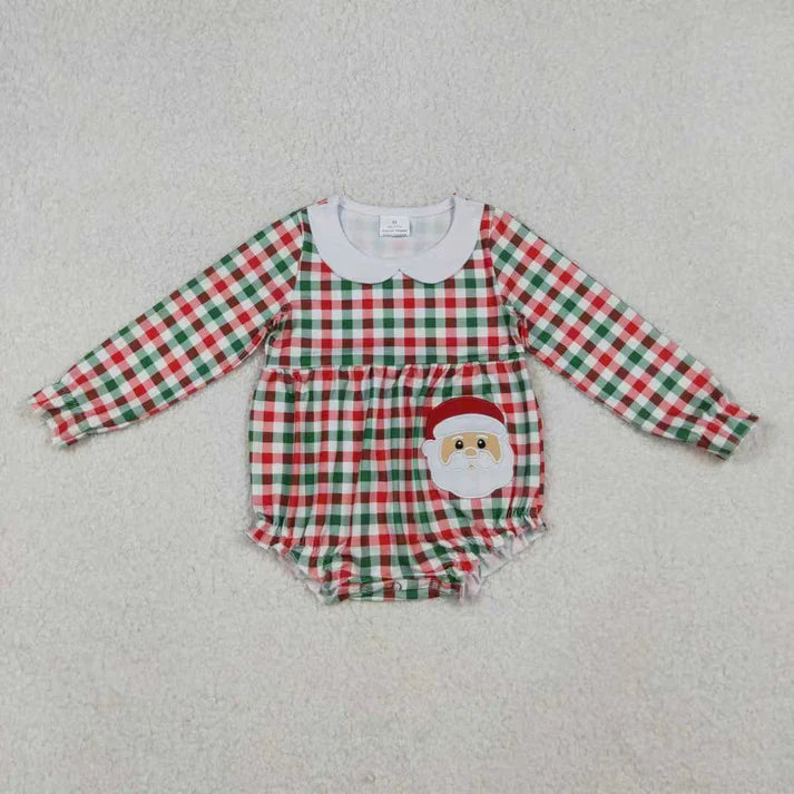 Sibling Baby Girls Red Green Checked Embroidery Santa Tunic Ruffle Pants Christmas Set Rompers 11.5