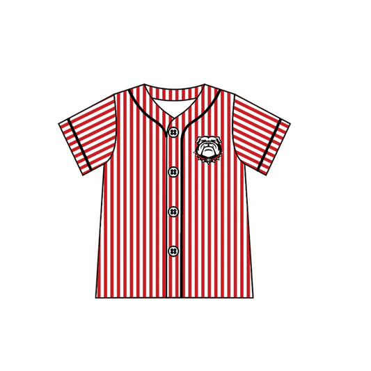 preorder(moq 5) Baby Boys Bulldogs Team Red Stripes Buttons Shirts 7.26