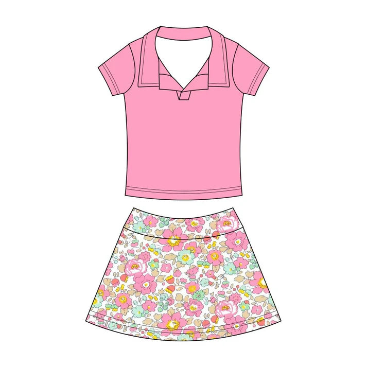 Preorder (moq 5)Baby Girls Button Pullovers Top Colorful Flowers Skirt Shorts Clothes Set 12.19