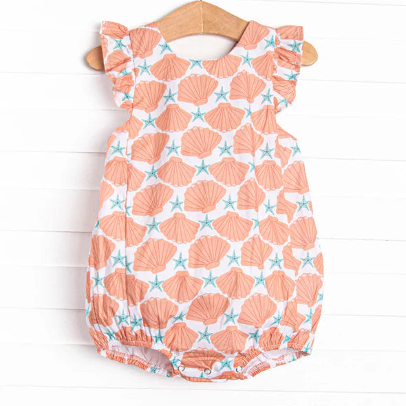 Preorder moq 5 Baby Girls Flutter Sleeves Starfishes Shell Ruffle Rompers 4.29