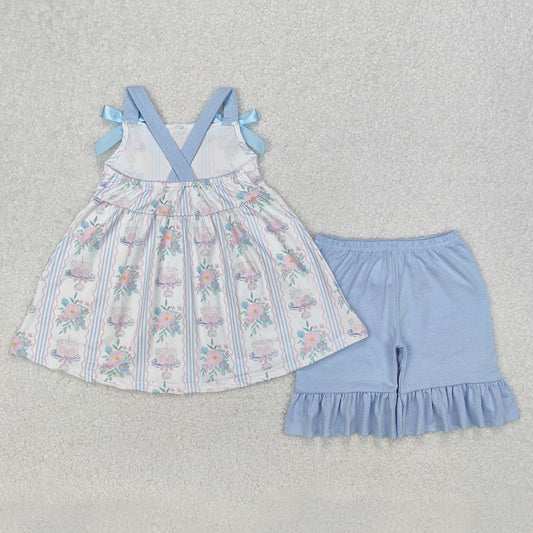 Baby Girls Clothes Flowers Cakes Straps Bows Top Shorts Clothes Sets GSSO2087 3.8