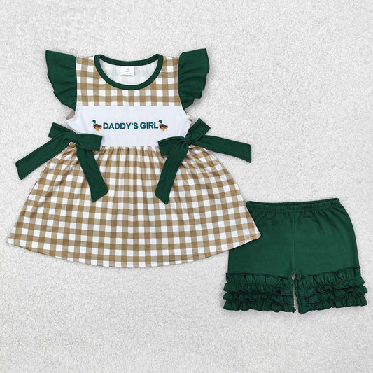 Baby Girls Clothes Daddy's Girl Ducks Top Checkered Shorts Clothes Sets BSSO1132 GSSO1646