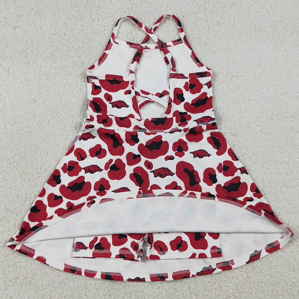 Baby Girls Dress Strap Leopard Arkansas Team Yoga Active Shorts Knee Length Dress GSD3636