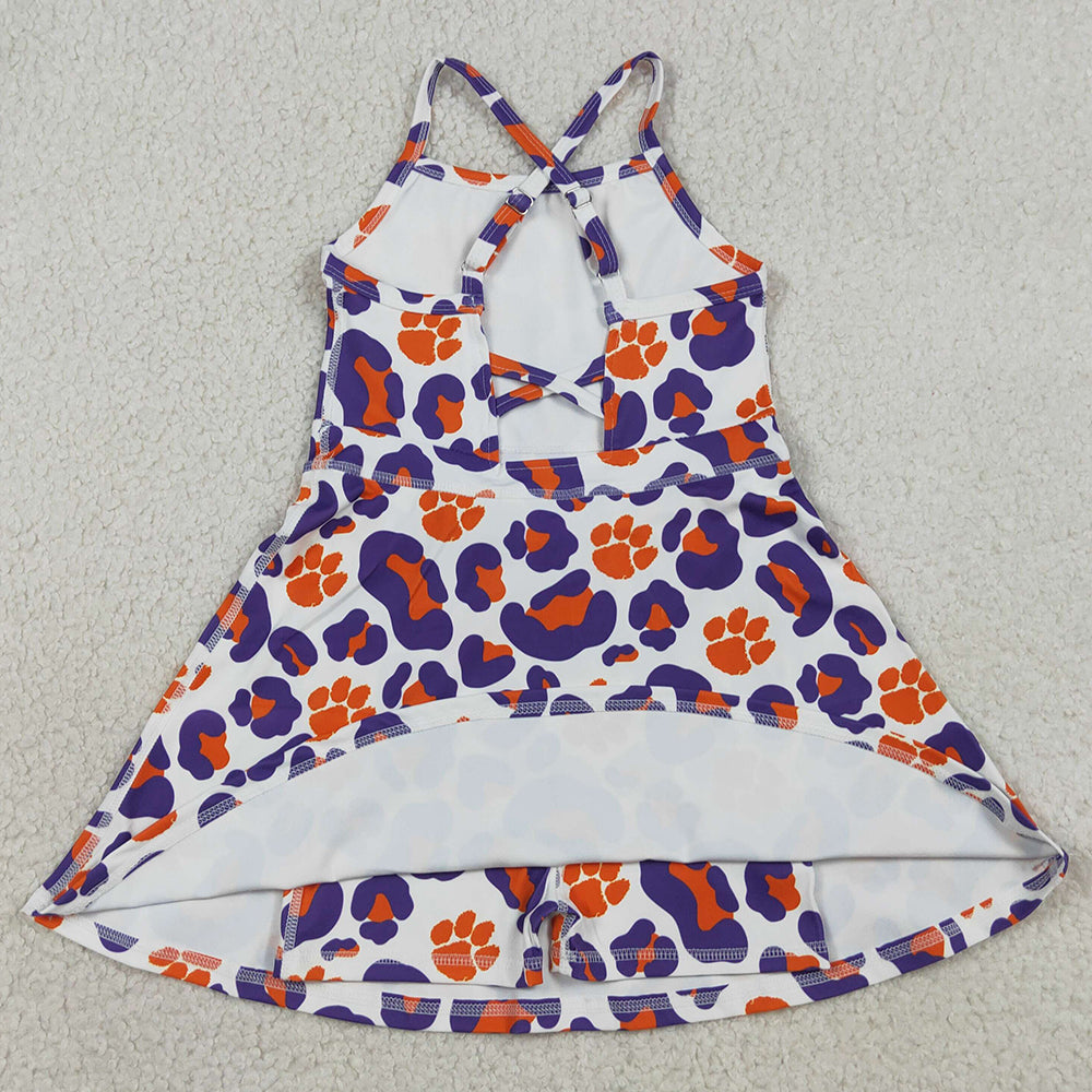 Baby Girls Dress Strap Leopard Pawls Team Yoga Active Shorts Knee Length Dress GSD3687