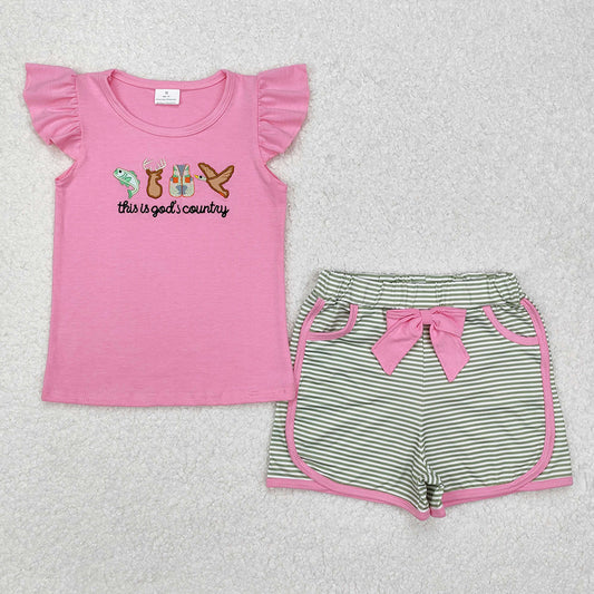 Baby Girls Clothes God Country Hunting Shirt Bow Shorts Clothes Sets BSSO1108 GSSO1614