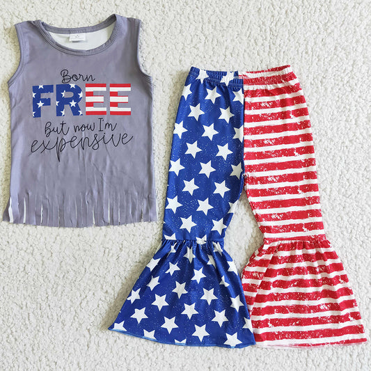 Hot Sale Baby Girls Clothes Bell Pants Set July 4th Boutique Kids Clothes Girls Clothing GSPO0050