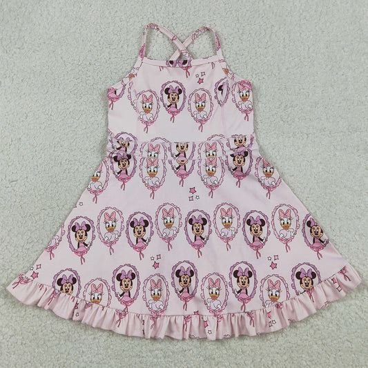 Baby Girls Dress Strap Cartoon Ducks Yoga Active Knee Length Dresses GSD3915