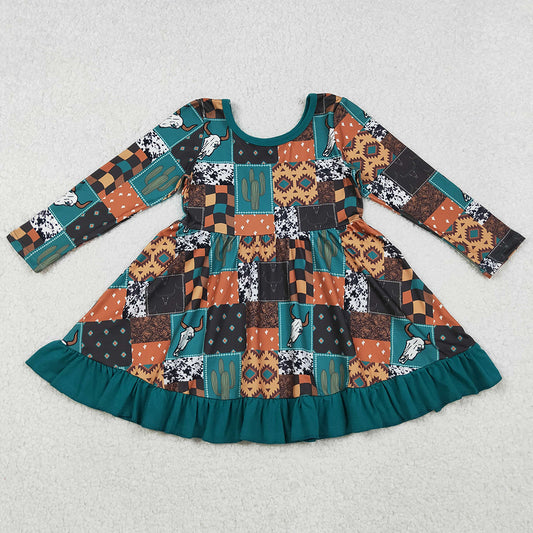 Baby Girls Dress Western Cows Aztec Ruffle Knee Length Dresses GLD0837 10.14