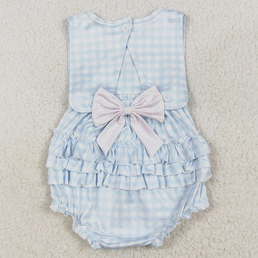 Baby Infant Girls Rompers Blue Checkered Bows Sleeveless Rompers SR2203