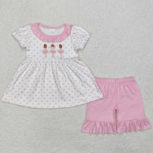 Baby Girls Clothes Pink Dots Dance Tunic Tops Ruffle Shorts Clothes Sets GSSO1732