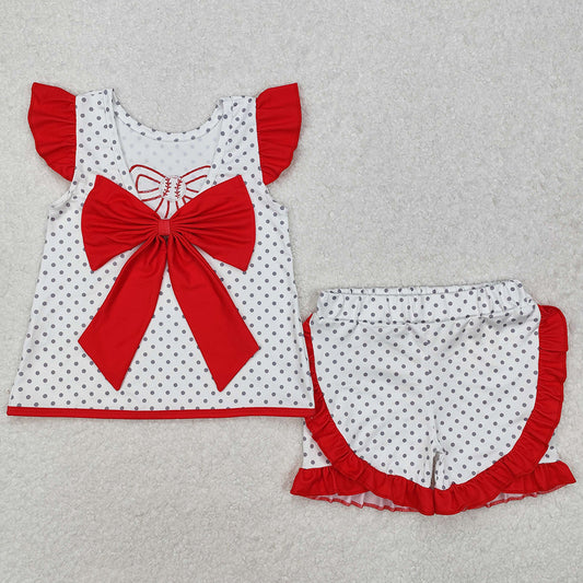 Baby Girls Clothes Baseball Bow Tunic Tops Ruffle Shorts Clothes Sets GSSO1698