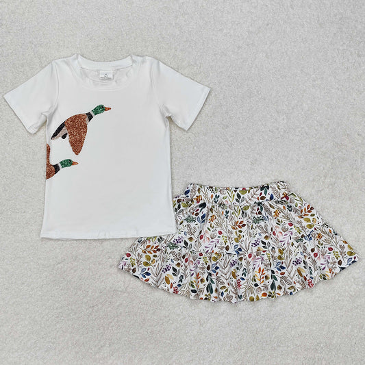 Baby Girls Clothes Mallard Duck Shirt Floral Skirt Clothes Sets GSD1546