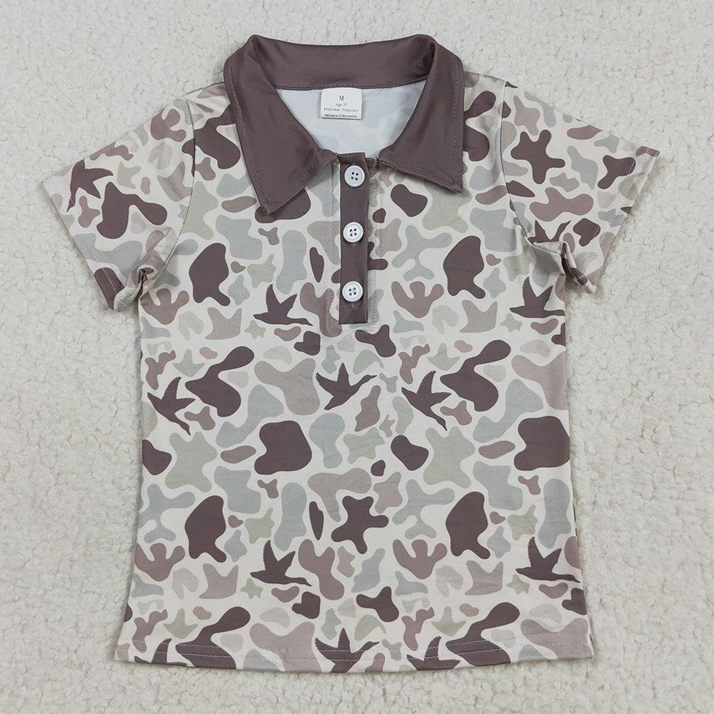 Baby Boys T-shirts Short Sleeves Khaki Ducks Camo Button Polo Shirts Tops BT1261 7.18