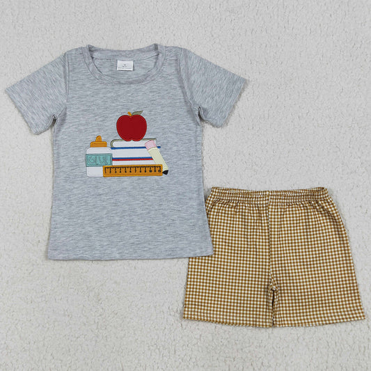 Embroidery Baby Boys Clothes Apple Back To School Books Shirt Shorts Sets BSSO1281 6.19
