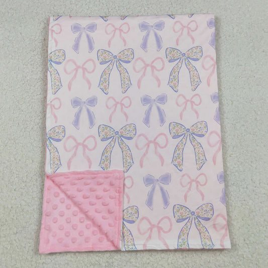 Baby Toddler Girls Blankets Pink Blue Bows Minky Blankets BL0191 9.20