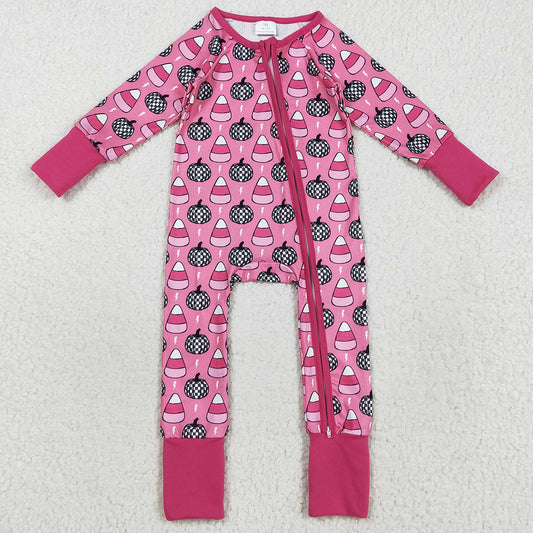 Baby Girls Rompers Fall Halloween Pumpkins Candy Zipper Footie Rompers LR2467 8.16