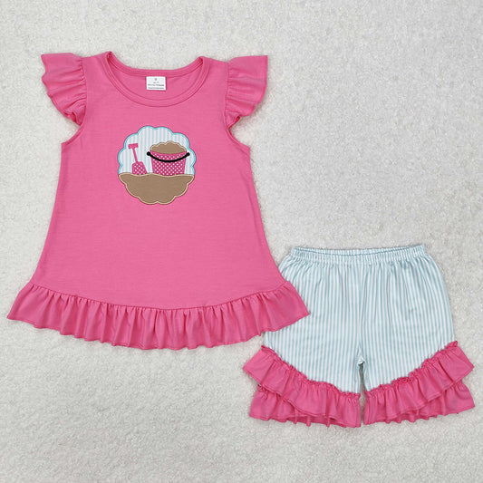 Baby Girls Clothes Pink Beach Tunic Ruffle Shorts Clothes Sets GSSO1785