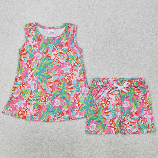 Baby Girls Clothes Green Seaweed Flowers Tunic Top Shorts Clothes Sets GSSO1749