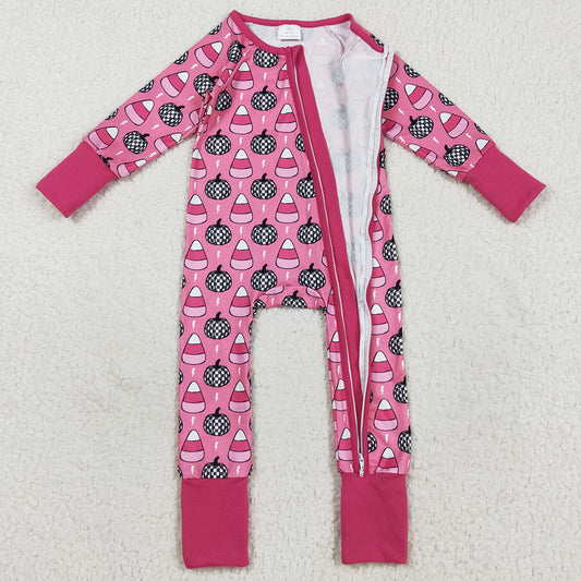Baby Girls Rompers Fall Halloween Pumpkins Candy Zipper Footie Rompers LR2467 8.16