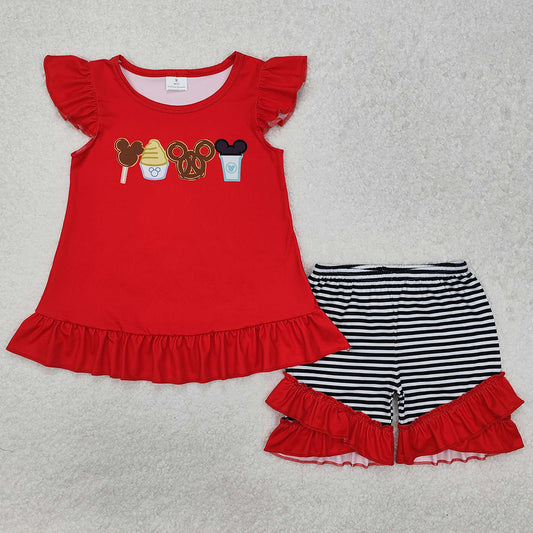 Baby Girls Clothes Cartoon Snacks Tunic Ruffle Shorts Sets GSSO1616