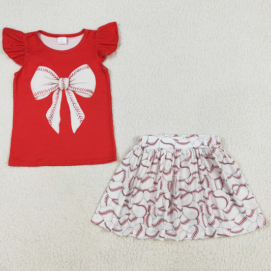 Baby Girls Clothes Red Bow Shirt Baseball Skirts Clothes Sets GSD1722