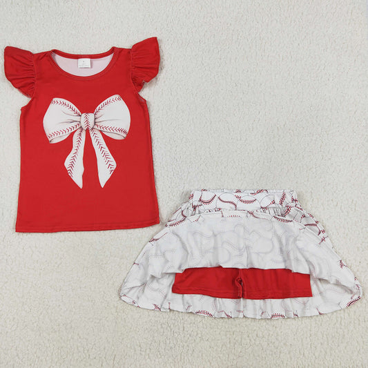 Baby Girls Clothes Red Bow Shirt Baseball Skirts Clothes Sets GSD1722