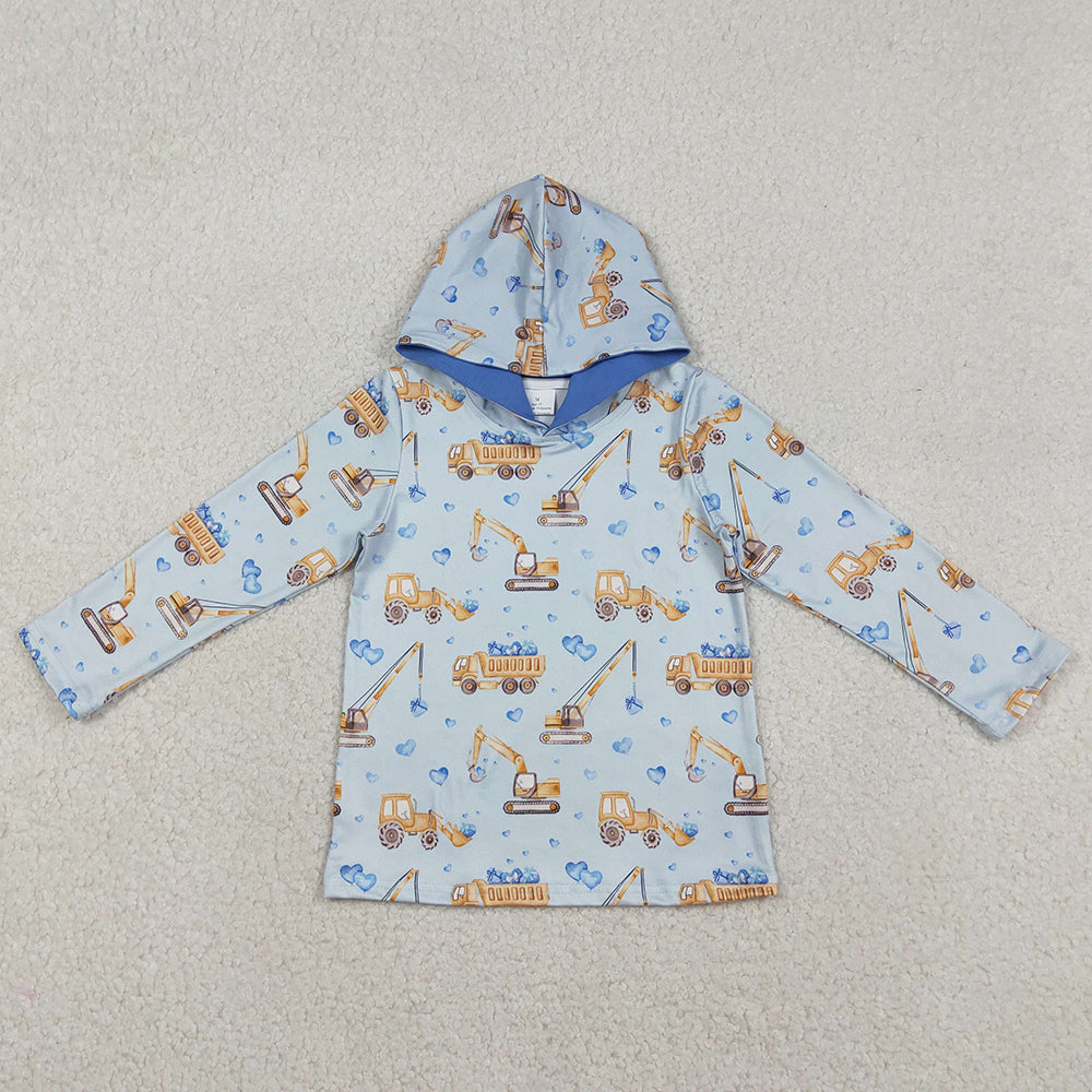 Baby Boys Clothes Blue Hearts Excavators Valentines Hoodies Top BT1509 12.8