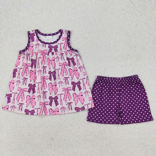 Baby Girls Clothes Purple Bows Tunic Top Dots Shorts Sets GSSO2105 3.19