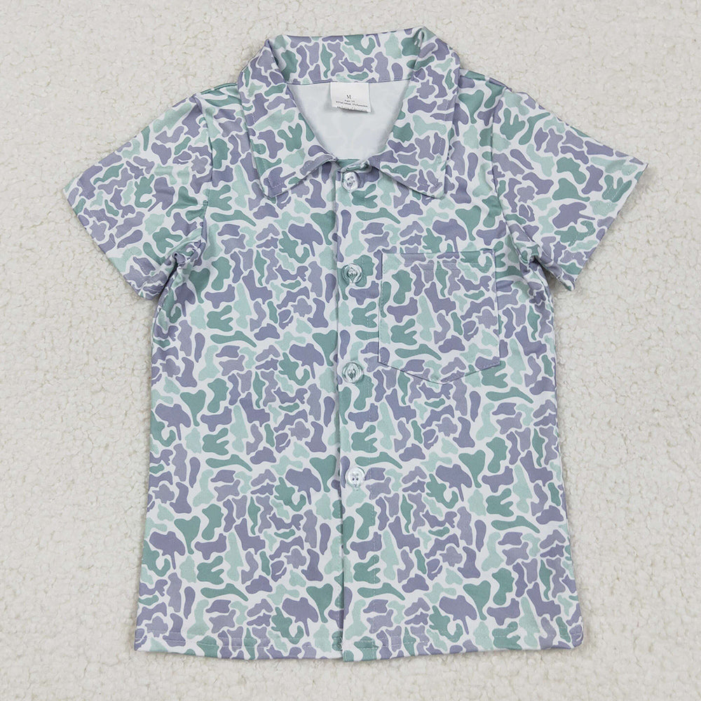 Baby Boys T-shirts Light Green Camo Western Button Shirts Top BT1295 9.2