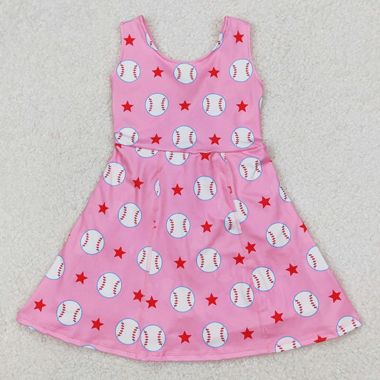 Baby Girls Athletic Dress Baseball Stars Yoga Active Wear Skort Knee Length Dresses GSD2135