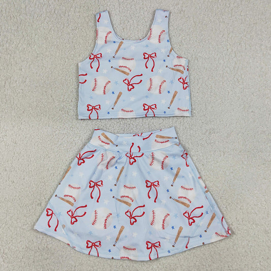 Baby Girls Clothes Bows Baseballs Vests Top Skirt Short Team Yoga Active Clothes Sets GSD3835