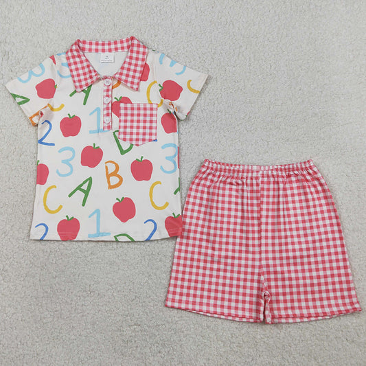 Baby Boys Clothes Apples ABC Pocket Button Top Checked Shorts Back to School Sets BSSO1913