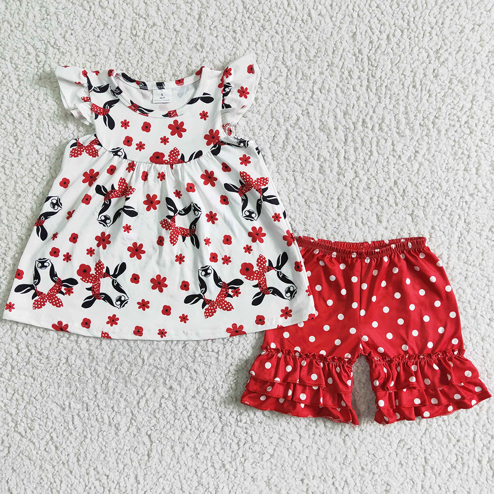 Cow Cute Baby Girls Clothes Set Summer Little Girls Boutique Outfits C8-21