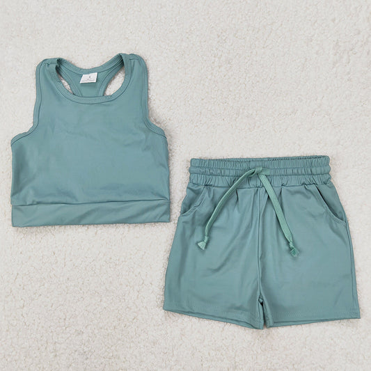 Baby Girls Clothes Green Vest Top Yoga Sports Shorts Clothes Sets GSSO2133 3.22