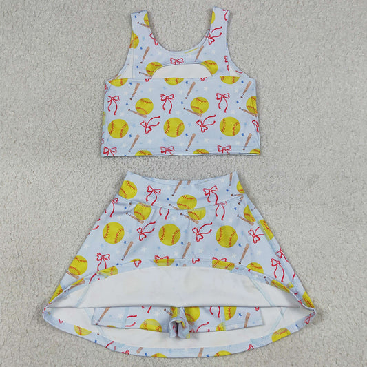 Baby Girls Clothes Bows Softballs Vests Top Skirt Short Team Yoga Active Clothes Set GSD3836