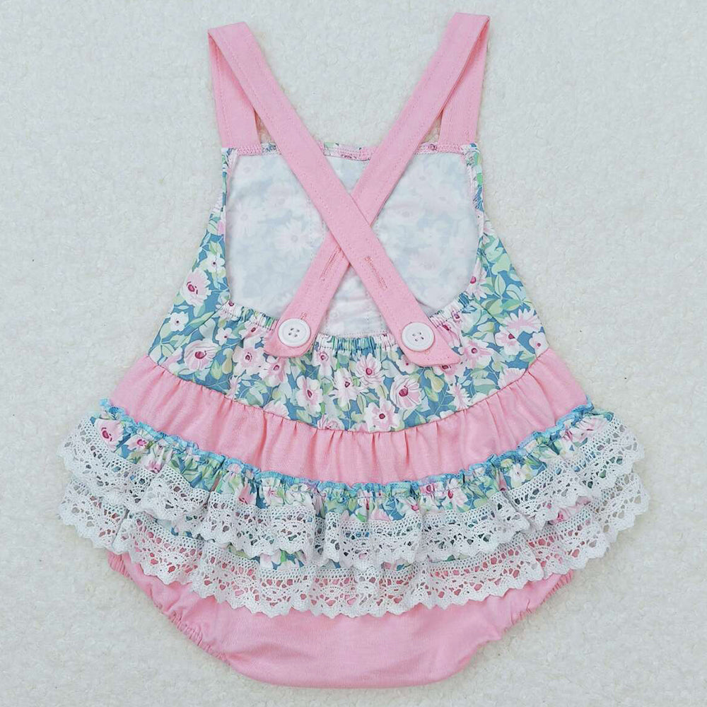 Baby Infant Girls Romper Floral Pink Straps Summer Rompers SR0986