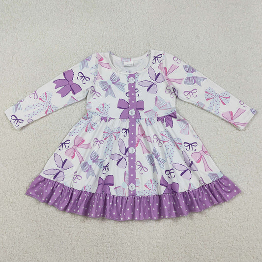 Baby Girls Dress Purple Bows Button Ruffle Knee Length Dresses GLD1271 12.3
