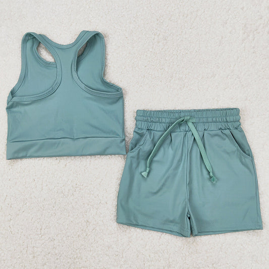 Baby Girls Clothes Green Vest Top Yoga Sports Shorts Clothes Sets GSSO2133 3.22
