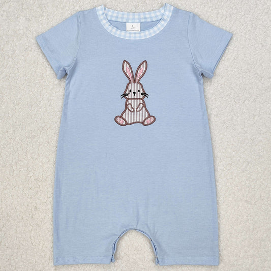 Embroidery Baby Infant Boys Rompers Blue Easter Rabbit Short Sleeve Rompers SR2404 3.6