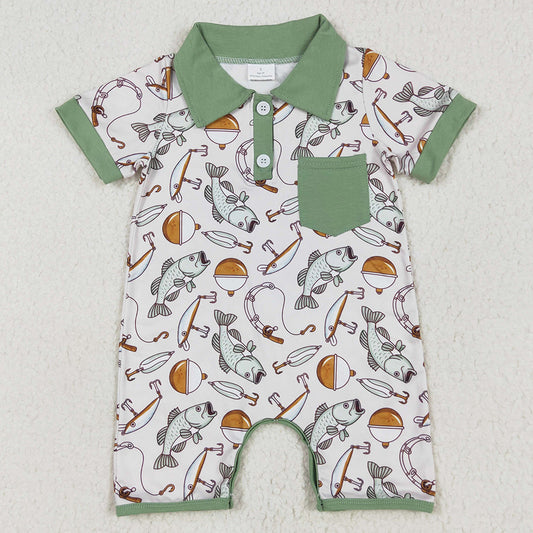 Baby Infant Boys Rompers Fishing Pocket Short Sleeve Rompers SR2472