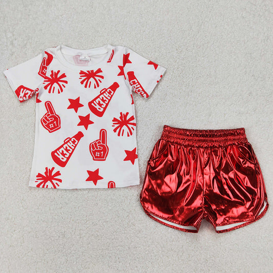 Baby Girls Clothes Boutique Red Tops Leather Shorts Sets GSSO1937