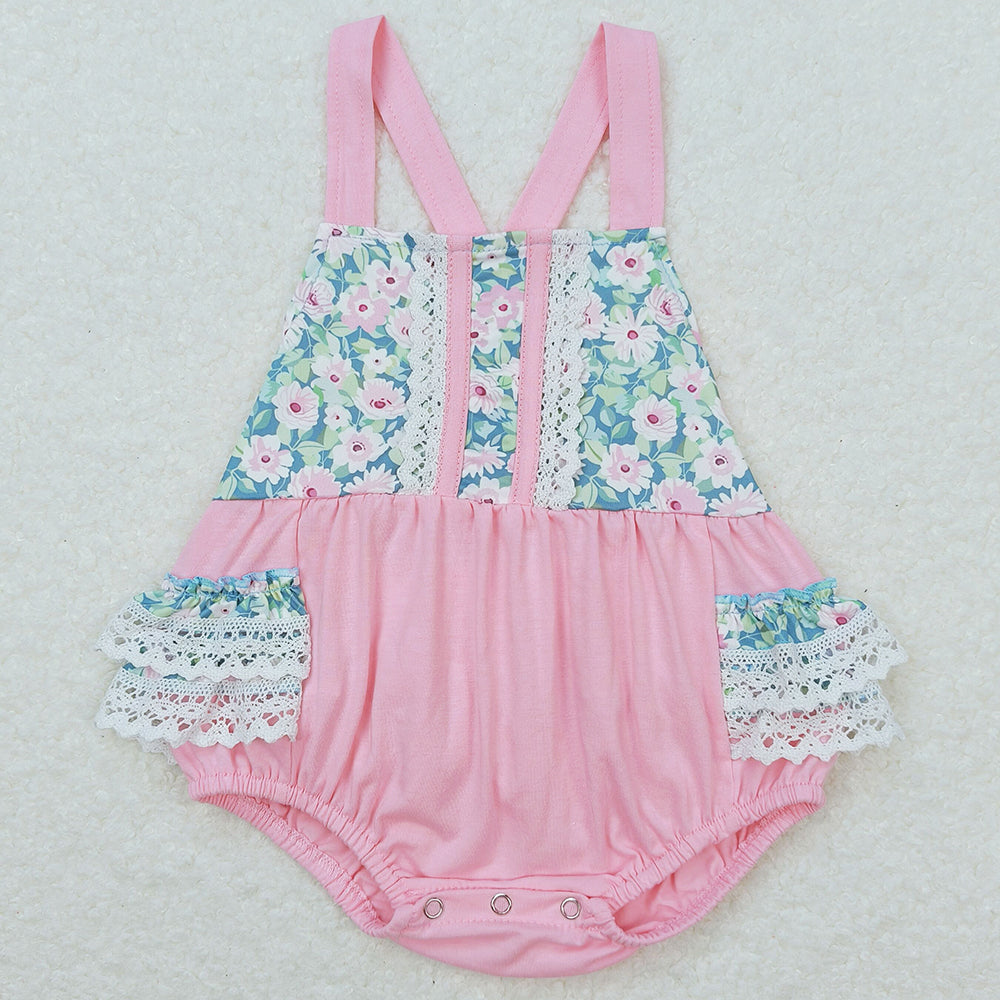Baby Infant Girls Romper Floral Pink Straps Summer Rompers SR0986