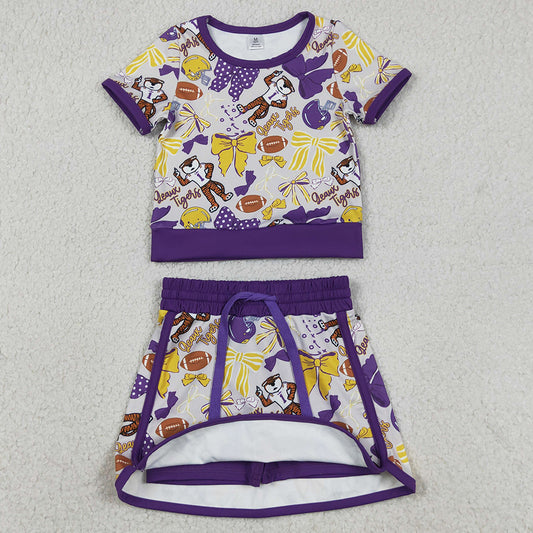 Baby Girls Clothes Bow Football LSU Tigers Top Skirt Short Team Yoga Active Clothes Sets GSD3695
