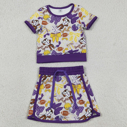 Baby Girls Clothes Bow Football LSU Tigers Top Skirt Short Team Yoga Active Clothes Sets GSD3695