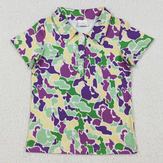 Baby Boys T-shirts Mardi Gras Purple Green Yellow Camo Button Polo Shirts Tops BT1345 9.20