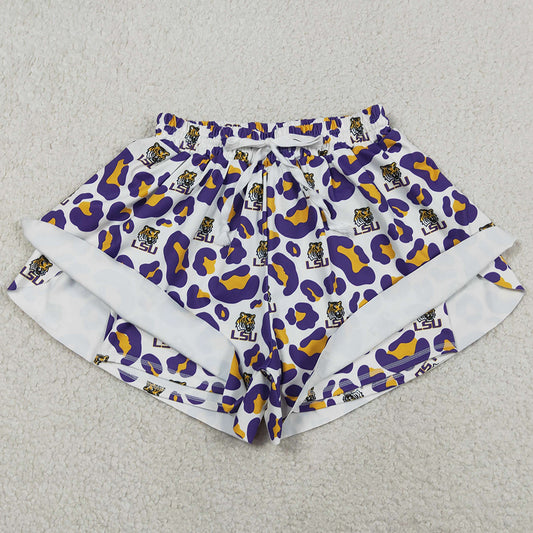 Adult Women Shorts Leopard LSU Tigers Team Yoga Active Butterfly Shorts Bottoms SS0811