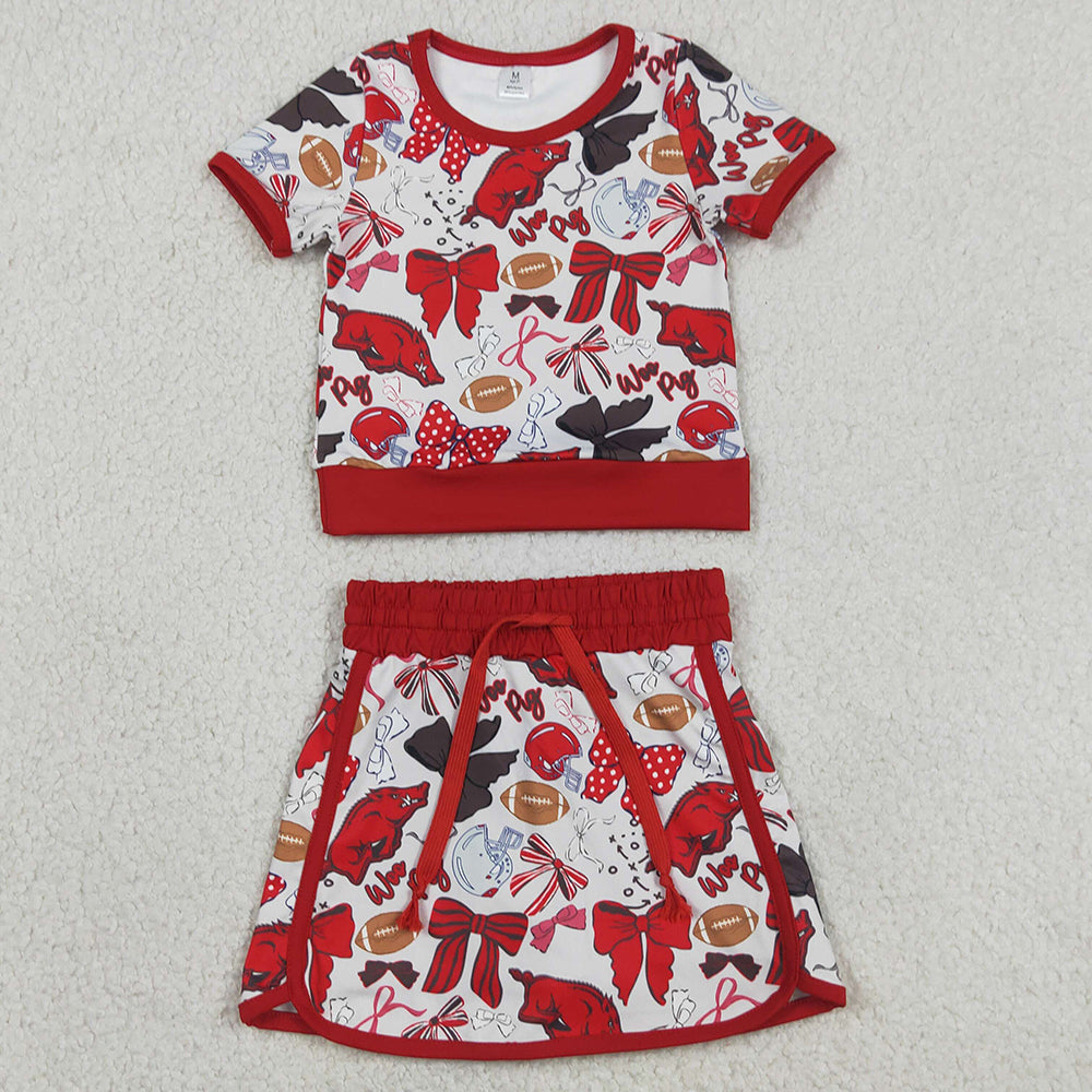 Baby Girls Clothes Bow Football Red Bulls Top Skirt Short Team Yoga Active Clothes Sets GSD3696