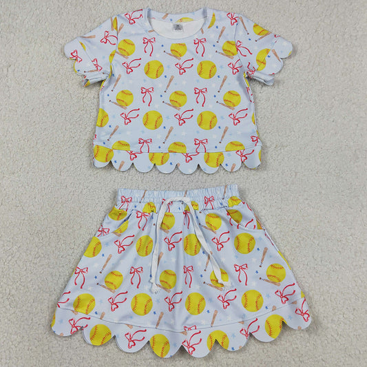 Baby Girls Clothes Bows Softballs Top Skirt Short Team Yoga Active Clothes Sets GSD3655